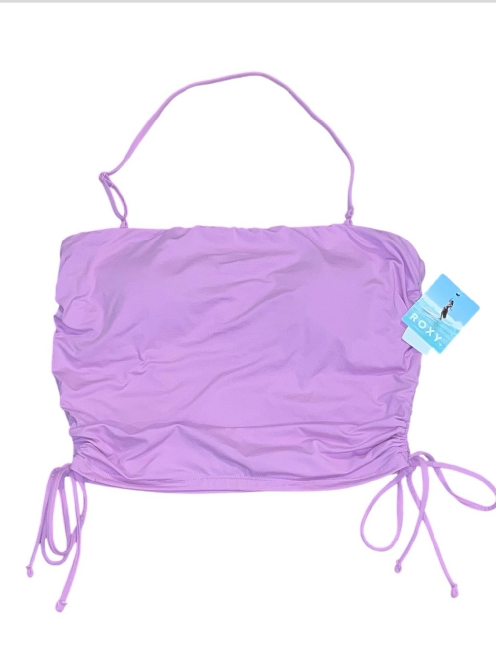 Roxy Purple Bandeau Crop Top Bikini NWT Large Lined Padded Adjustable Halter
